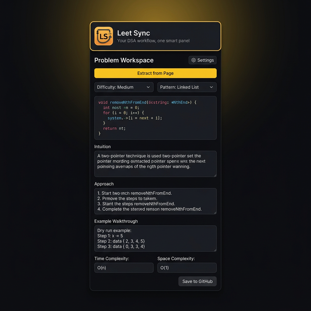 LeetSync Chrome extension popup with problem workspace